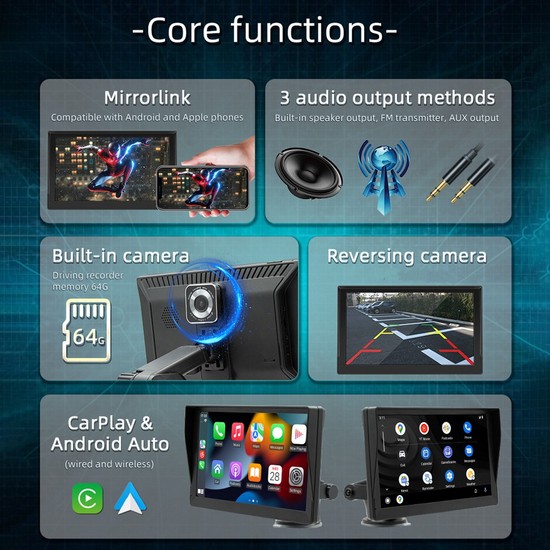 Gui Xulian Dashcam, Dash Mount Carplay ve Android Auto, Araç Stereo Bluetooth, Ayna Bağlantısı, Fm,