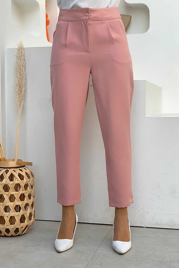 Bym Fashion Fermuarlı Cep Detaylı Kalem Pantolon 0201 Pudra