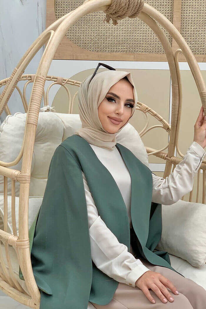 Bym Fashion Pelerin Kol Görünümlü Düz Astarlı Ceket 7666 Mint görsel 4