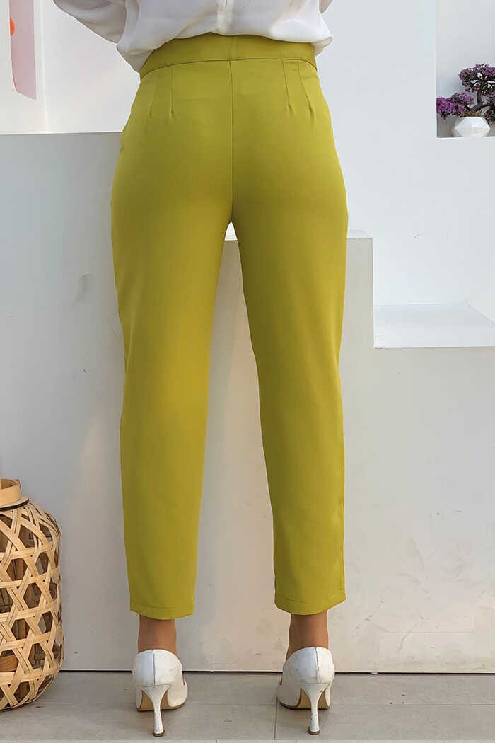 Bym Fashion Fermuarlı Cep Detaylı Kalem Pantolon 0201 Yağ Yeşili görsel 2