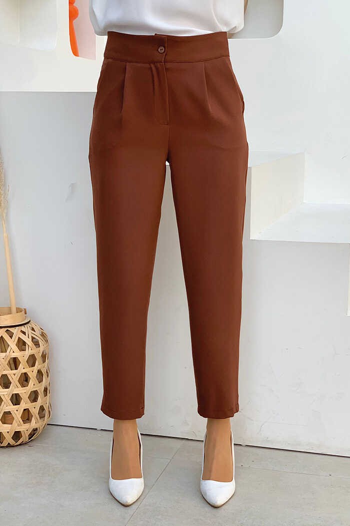 Bym Fashion Fermuarlı Cep Detaylı Kalem Pantolon 0201 Kahverengi