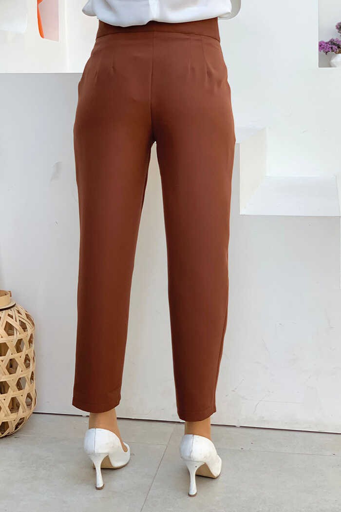 Bym Fashion Fermuarlı Cep Detaylı Kalem Pantolon 0201 Kahverengi görsel 2