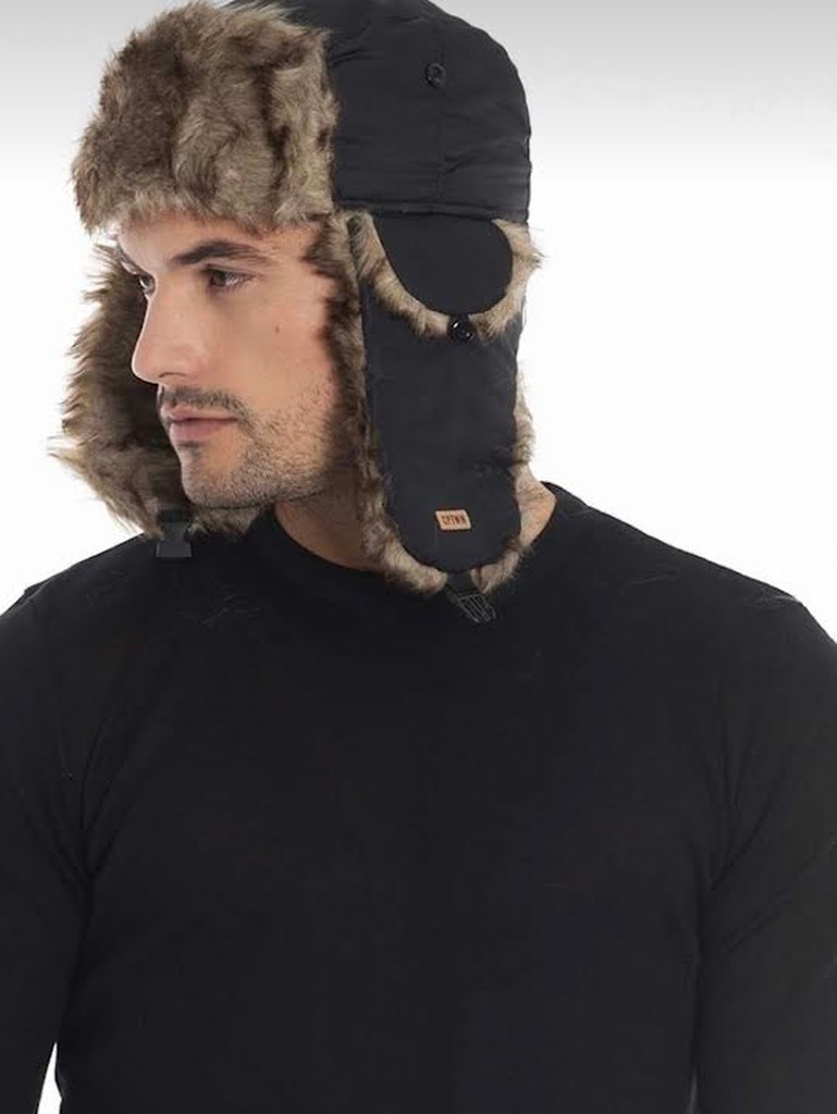 CosmoOutlet Cosmo Outlet Suni Kürk Detaylı Alt ve Üst Ayarlamalı Unisex Siyah Pilot Beresi
