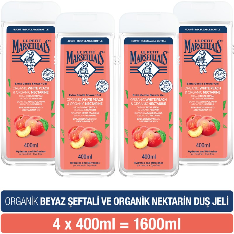 Le Petit Marseillais Organik Beyaz Şeftali & Nektarin Duş Jeli 400 ml x4
