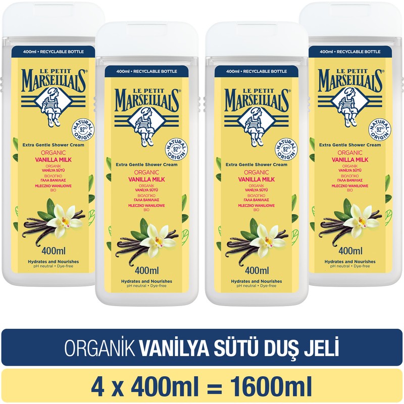 Le Petit Marseillais Organik Vanilya Sütü Duş Jeli 400 ml x4