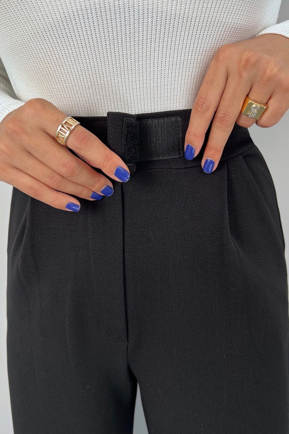 Ritnice Line Kadın Likralı Cırt Kapama Siyah Palazzo Pantolon görsel 6