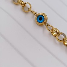 Hena Çelik Gold Göz Boncuklu Büyük Halkalı Doc Bileklik