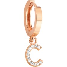 Altın Sepeti C Harfli Rose Gümüş Tek Küpe