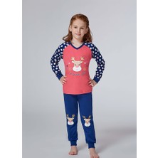 RolyPoly Kız Çocuk V Yaka Interlok Özel Tasarım Lacivert Pijama Takım EDY2953L