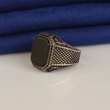 Tesbih Sepetim 925 Ayar Gümüş Dörtgen Oniks Taşlı Erkek Yüzük