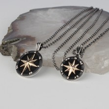 Tesbih Sepetim 925 Ayar Gümüş Bay Kadın Pusula Kolye Kombini