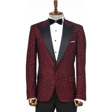 Wessi Hipnoz Desen Sivri Yaka Slim Fit Bordo Erkek Smokin Ceket
