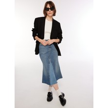 Denim Trip Flare Fit Denim Garnili Midi Orta İndigo Jean Etek