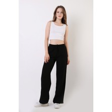 Diaves Siyah Keten Karışımlı Bol Kesim Pantolon