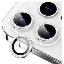 Azentech Iphone 14 Pro ve 14 Pro Max Silver Uyumlu Swarovski Taşlı Kamera Lens Koruyucu Cam