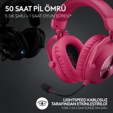 Logitech G PRO X 2 LIGHTSPEED Kablosuz DTS:X Headphone 2.0 - 7.1 Surround Ses Oyun Kulaklığı - Pembe