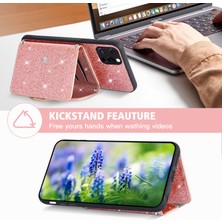 Forestl Digital Iphone 12 Pro Phone Case Için Parıltılı Telefon Kasası Kickstand Card Tutucu Deri Kaplı Tpu Kapak Omuz Kayış Pembe (Yurt Dışından)