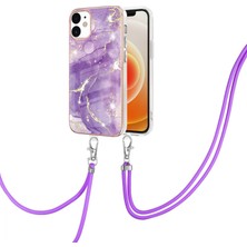 Forestl Digital Iphone 12/12 Pro Telefon Kılıfı Için Tampon Koşullu Iml Imd Mermer Desen Elektraplatma Çerçevesi Tpu Telefon Kapak Kılıfı Ayarlanabilir Kordon -Purple 002 (Yurt Dışından)