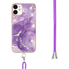 Forestl Digital Iphone 12/12 Pro Telefon Kılıfı Için Tampon Koşullu Iml Imd Mermer Desen Elektraplatma Çerçevesi Tpu Telefon Kapak Kılıfı Ayarlanabilir Kordon -Purple 002 (Yurt Dışından)