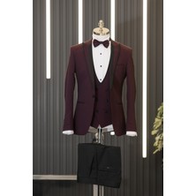 Akçaylar Slimfit Armürlü Kırlangıç Çıkmalı Yaka Yelekli Papyonlu Smokin Takım Elbise