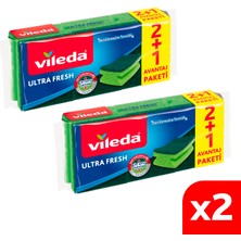 Vileda 2+1 Ultrafresh 2 Paket Oluklu Bulaşık Süngeri