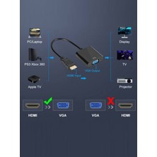 Pistech HDMI To VGA Çevirici Kablosu Hdmı Dönüştürücü Kablo (Micro USB Güç ve Aux Kablolu) Siyah