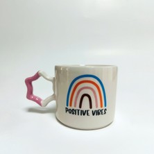 Mor Mürekkep Positive Vibes Baskılı Pembe Yıldız Kulplu Kupa
