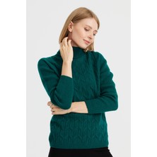 Desen Triko Kadın Tam Balıkçı Yaka Önü Yürütmeli Yün Kazak K.ö.başı