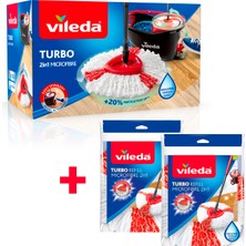 Vileda Turbo 2in1 Pedallı Temizlik Seti + 2 Paket Mikrofiber 2in1 Yedek Paspas