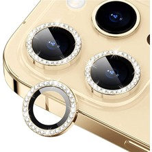 Pistech iPhone 11 Pro /11 Pro Max Uyumlu Swarovski Taşlı 3D Kamera Lens Koruyucu Gold [3'lü Set]