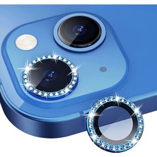 Pistech iPhone 13 /13 Mini Uyumlu Swarovski Taşlı 3D Kamera Lens Koruyucu Mavi [2'li Set]