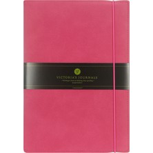 Victoria's Journals Bufallo Ikili Defter 9X14 cm , Vegan Deri Kalın Kapak , 64 Sayfa Çizgili Defter + 64 Sayfa  Noktalı Defter,  Lastikli .değişebilen Iç. Fuşya