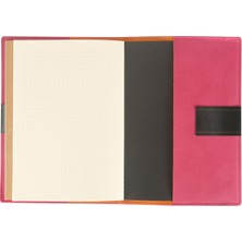 Victoria's Journals Bufallo Ikili Defter 9X14 cm , Vegan Deri Kalın Kapak , 64 Sayfa Çizgili Defter + 64 Sayfa  Noktalı Defter,  Lastikli .değişebilen Iç. Fuşya