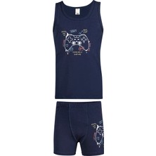 Özkan 32032 Erkek Pamuklu Lacivert Kalın Askılı Atlet Şort İç Giyim Takım