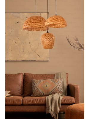 Bohem Bambu Boja Pendant 3'lü Set Sarkıt Avize Lamba - Iskandinav, Modern, Bohem, Rattan Aydınlatma