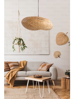 Bohem Bambu Elips Sarkıt Avize Lamba 60cm - Iskandinav, Modern, Bohem, Rattan Aydınlatma