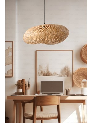 Naturel Home Bambu Elips Sarkıt Avize Lamba 80CM - Iskandinav, Modern, Bohem, Rattan Aydınlatma