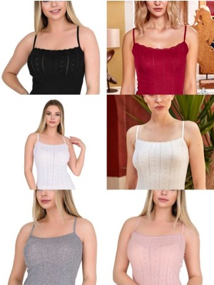 Berrak 8050 Bayan 6'lı (6 Adet) %100 Pamuk Karışık Renkli Ip Askılı Atlet