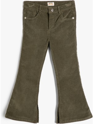 Koton Kadife Pantolon Ispanyol Paça Yırtmaç Detaylı