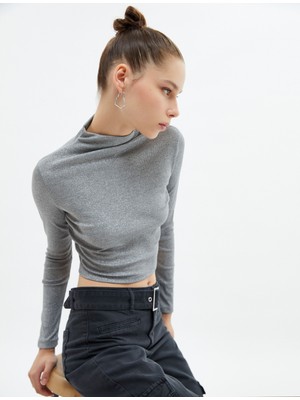 Koton Balıkçı Yaka Tişört Simli Uzun Kollu Kaşkorse