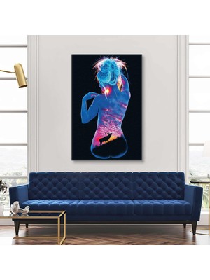 Arkası Dönük Kadın Galaksi Yıldızlar Uzay Dekoratif Dikey Kanvas Tablo