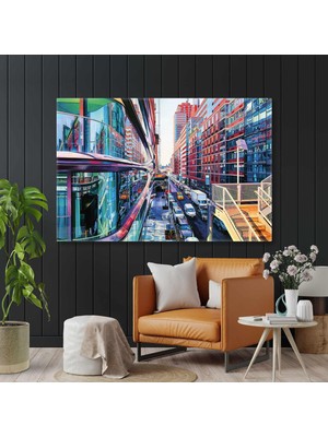 SML Tablo Modern Binalar Şehir Görüntüsü Trafik Dekoratif Kanvas Tablo
