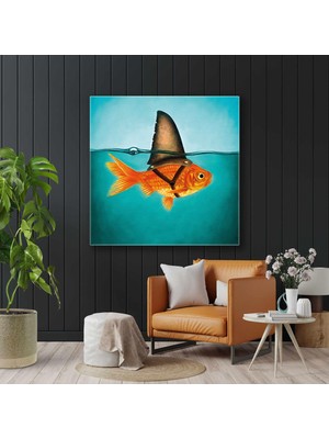 SML Tablo Köpek Balığı Yüzgeci Takan Turuncu Balık Motivasyon Kanvas Tablo