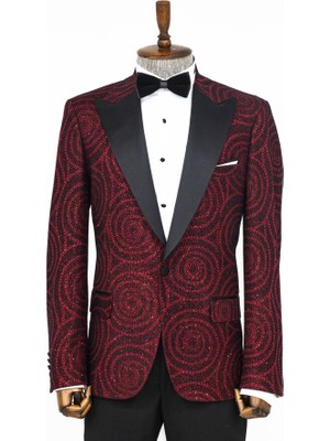 Wessi Hipnoz Desen Sivri Yaka Slim Fit Bordo Erkek Smokin Ceket