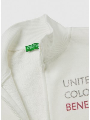 Benetton Kız Çocuk Krem Sweatshırt 3J68C502F