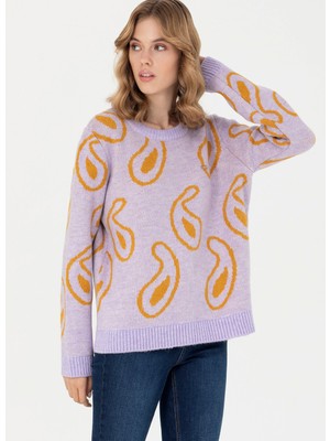 U.S. Polo Assn. Bisiklet Yaka Regular Fit Lila Kazak Kadın Ades