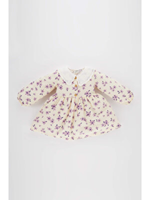 DeFacto Kız Bebek Çiçekli Uzun Kollu Twill Elbise A9109A523AU