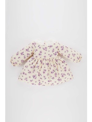 DeFacto Kız Bebek Çiçekli Uzun Kollu Twill Elbise A9109A523AU