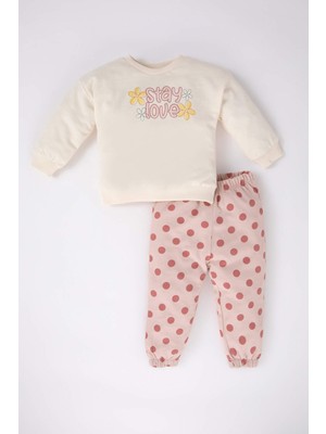 DeFacto Kız Bebek Baskılı Sweatshirt Eşofman Altı 2'li Takım B0062A523AU