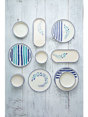 Kevin Seramik Marin Serisi 14 Parça 6 Kişilik Hand Made Özel Tasarım Kahvaltı Takımı